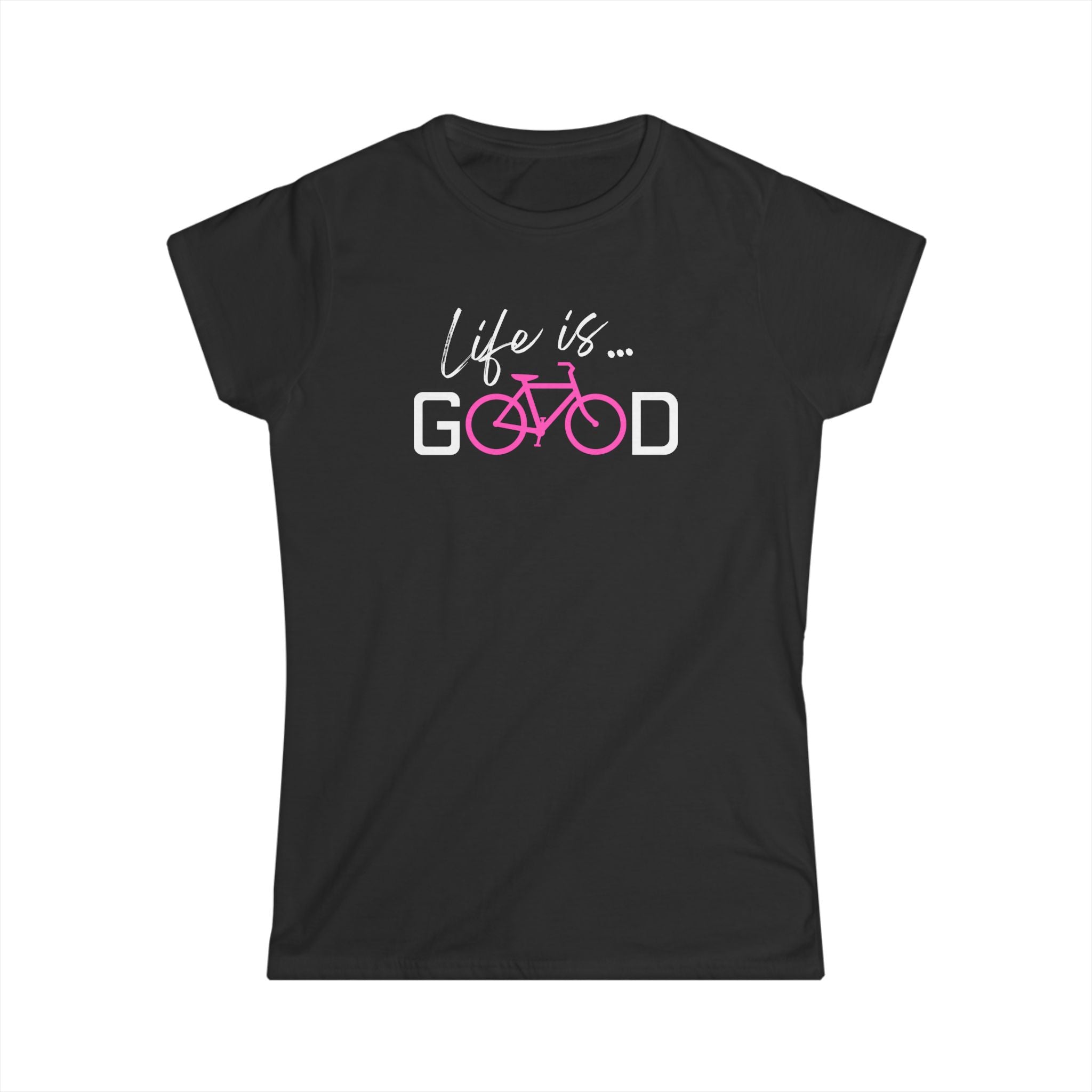 Life is Good Bike Tee | Cycling Graphic T-Shirt, Pink Bicycle Design