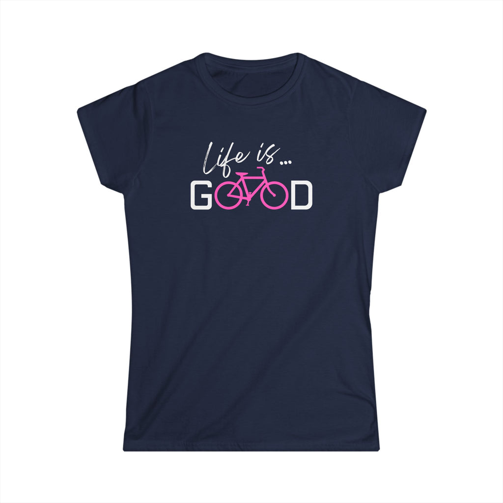 Life is Good Bike Tee | Cycling Graphic T-Shirt, Pink Bicycle Design