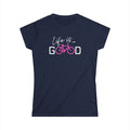 Life is Good Bike Tee | Cycling Graphic T-Shirt, Pink Bicycle Design