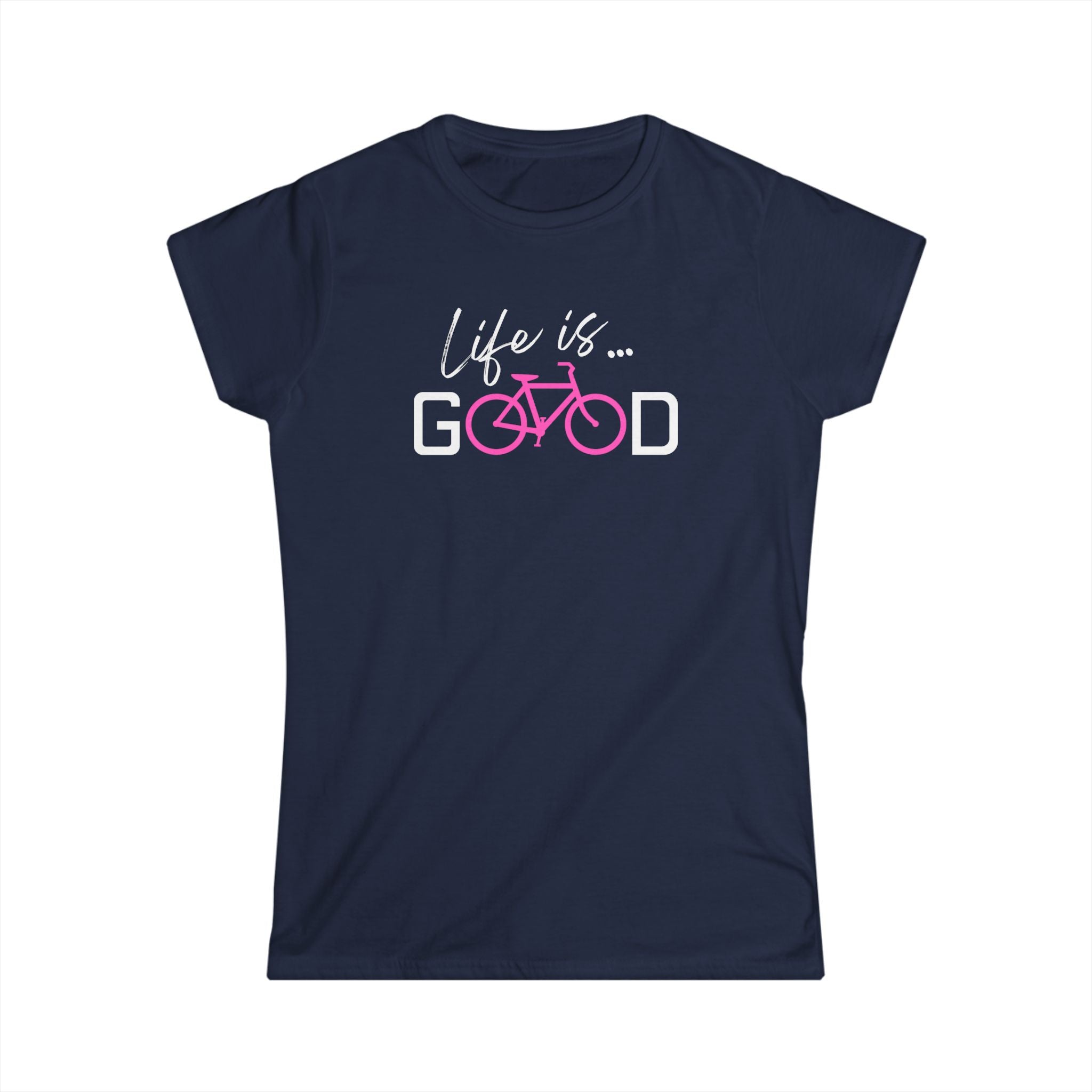 Life is Good Bike Tee | Cycling Graphic T-Shirt, Pink Bicycle Design