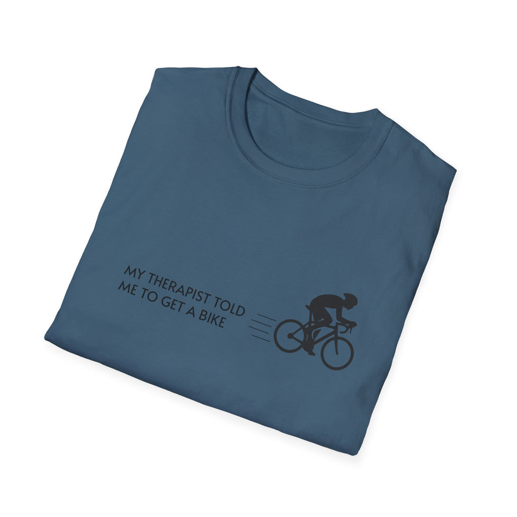 Cycling T-Shirt — “My Therapist Told Me To Get A Bike” Minimal Bike Tee