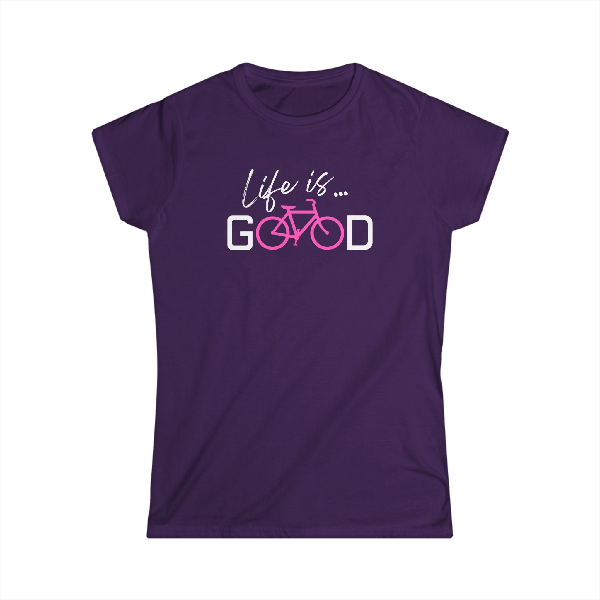 Life is Good Bike Tee | Cycling Graphic T-Shirt, Pink Bicycle Design