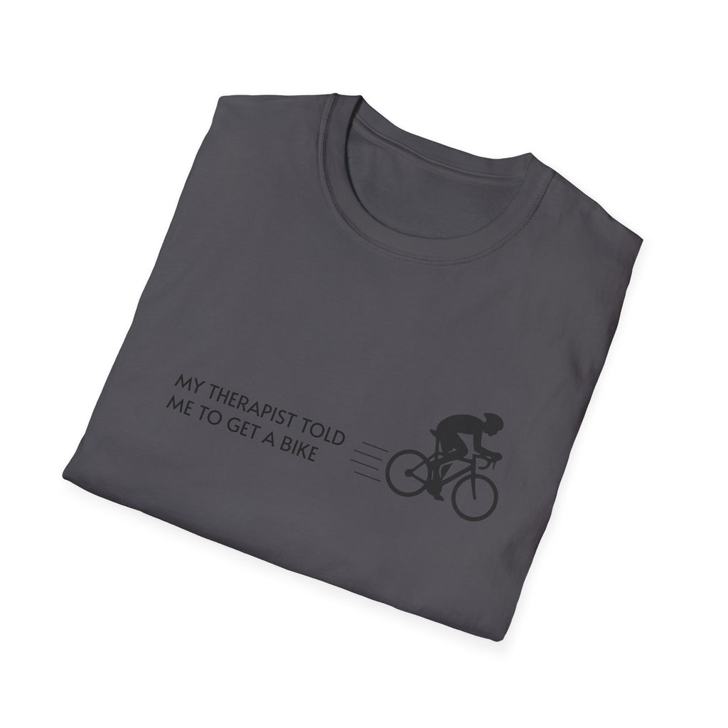 Cycling T-Shirt — “My Therapist Told Me To Get A Bike” Minimal Bike Tee