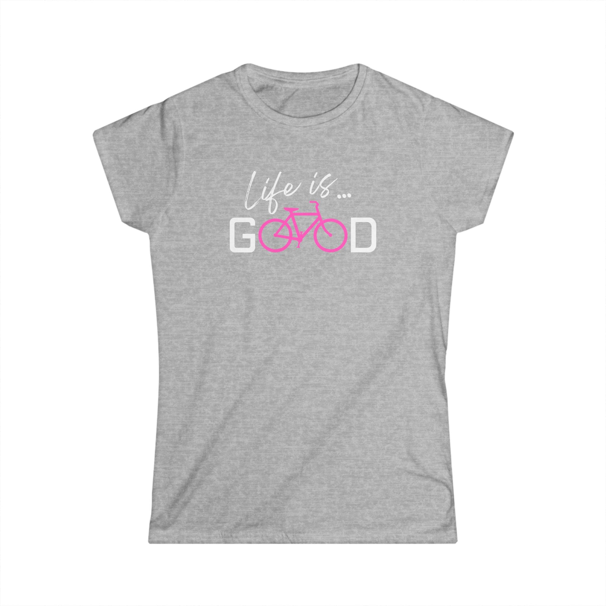 Life is Good Bike Tee | Cycling Graphic T-Shirt, Pink Bicycle Design