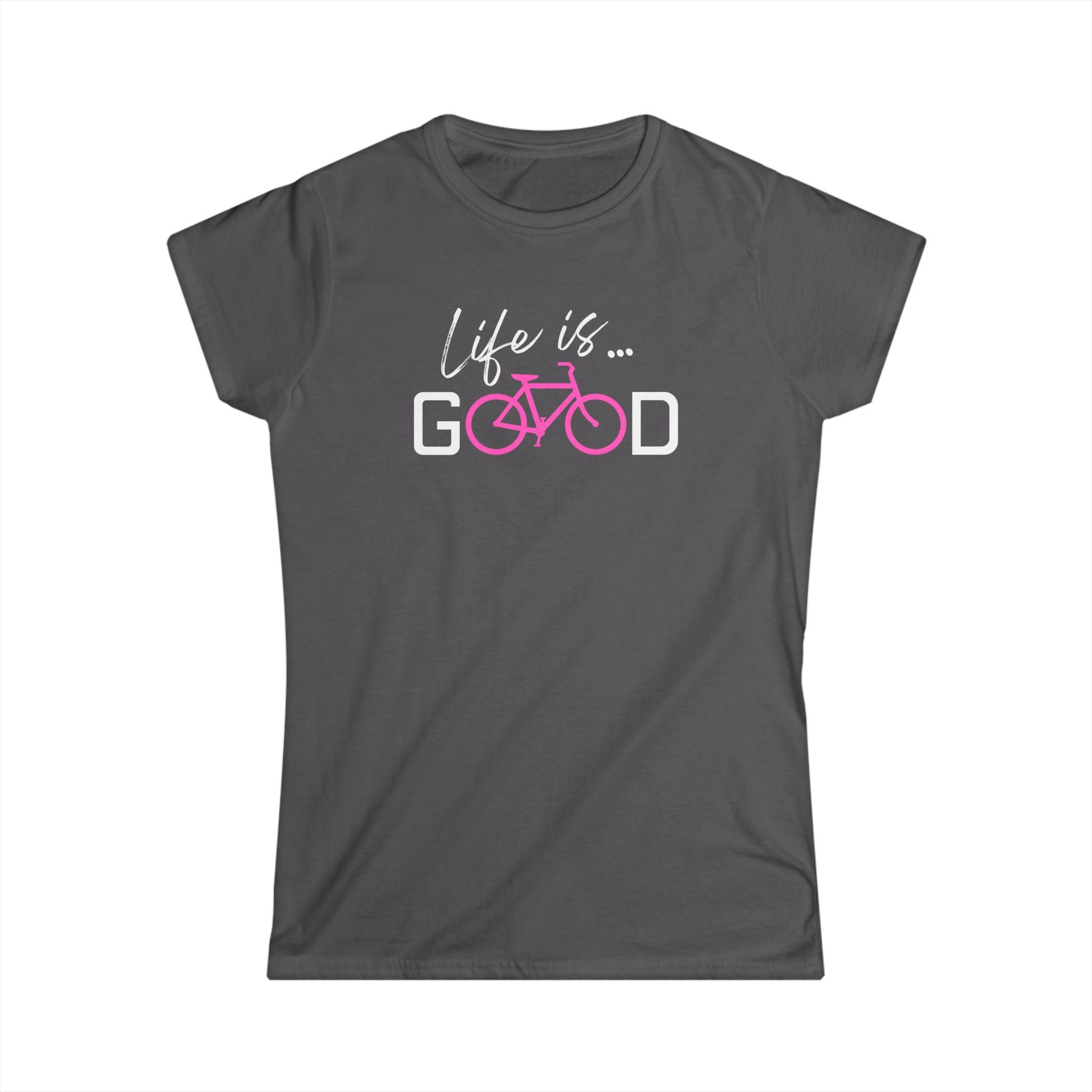 Life is Good Bike Tee | Cycling Graphic T-Shirt, Pink Bicycle Design